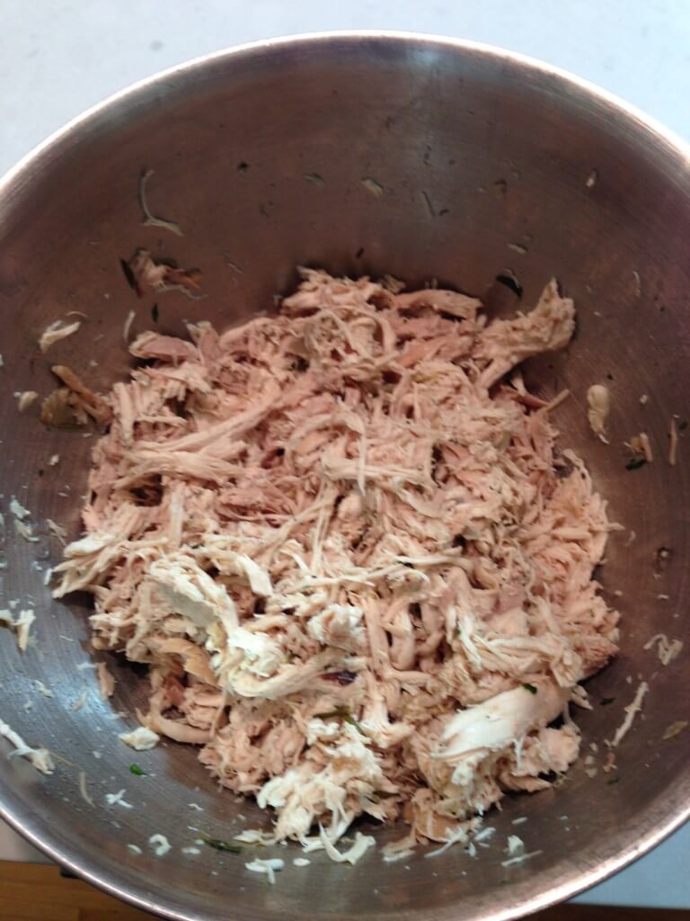 Cooked Chicken after it's been shredded.